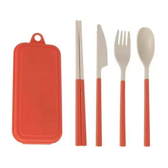 UsRHHA 4-Piece Portable Cutlery Set with Case, Detachable Knives Spoons Forks Chopsticks, Travel Utensil Kit