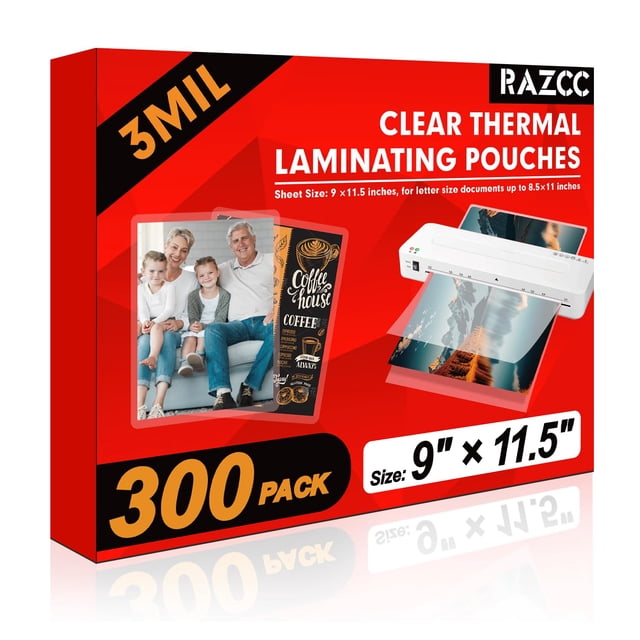 Láminas laminadoras RAZCC, paquete de 300 unidades, transparentes, térmicas, 9 x 29 cm, 3 mil