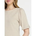 thumbnail image 4 of Time and Tru Women's Cotton Crewneck Tee with Puff Sleeves, Sizes XS-XXXL, 4 of 5