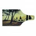 thumbnail image 1 of Beach Cutting Board, Photo of Empty Hammock on Beach at Sunrise Time with Coconut Palm Tree Exotic Print, Tempered Glass Cutting and Serving Board, Wine Bottle Shape, Multicolor, by Ambesonne, 1 of 1