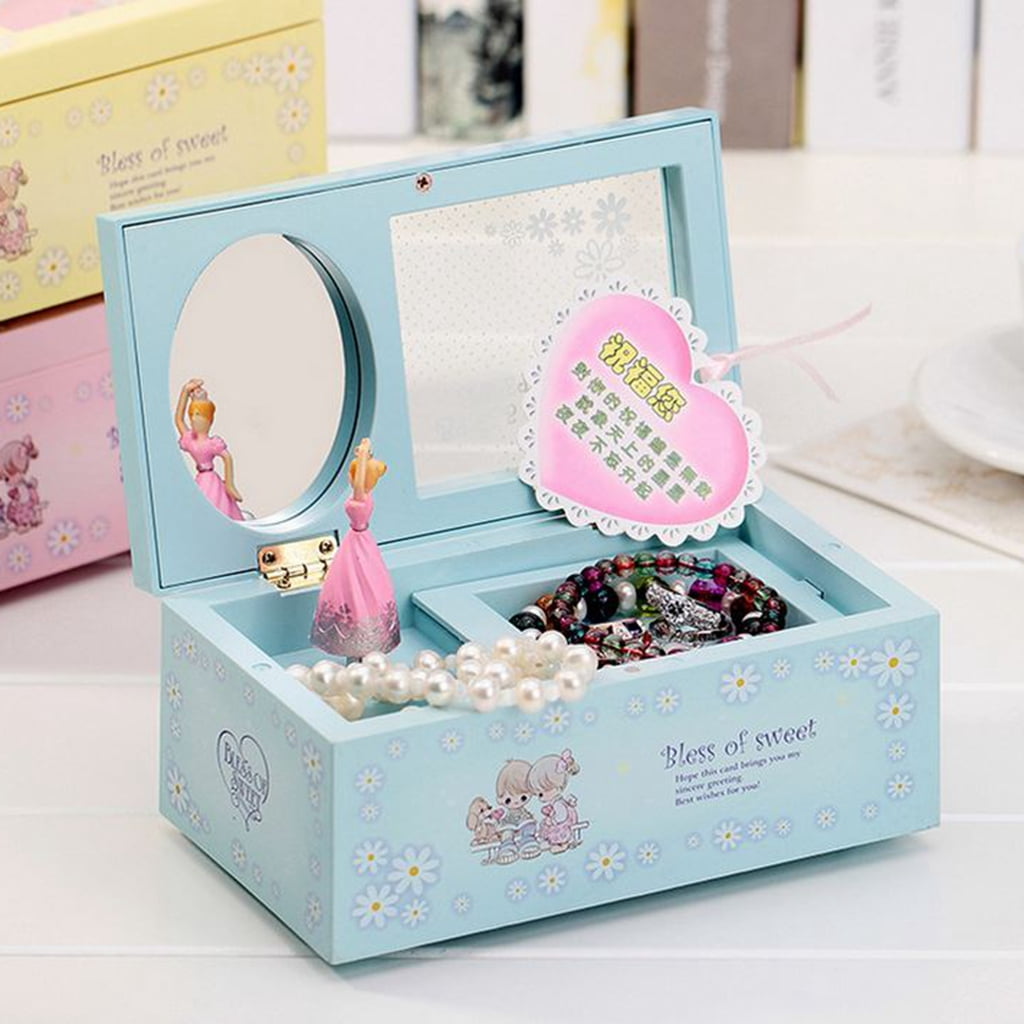 Blue Fairy & Butterfly Kids Musical Jewellery Box Glittery Music Box