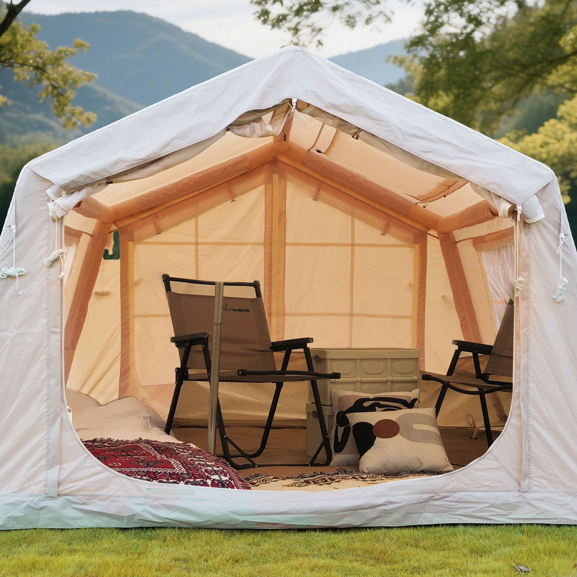 NOBOLEA Large Inflatable Tent 4-6 Person, 5-Min Quick Setup Blow Up Tent with Stove Jack & AC Port, Waterproof Oxford Tent with Air Pump for 4 Season Camping
