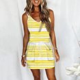 thumbnail image 2 of Vestidos de mujer Estampado de verano Casual con cuello en V Sin mangas Vacaciones en la playa Vendaje Bolsillos con cordón Mini vestido Fridja  hjkh6094, 2 of 5
