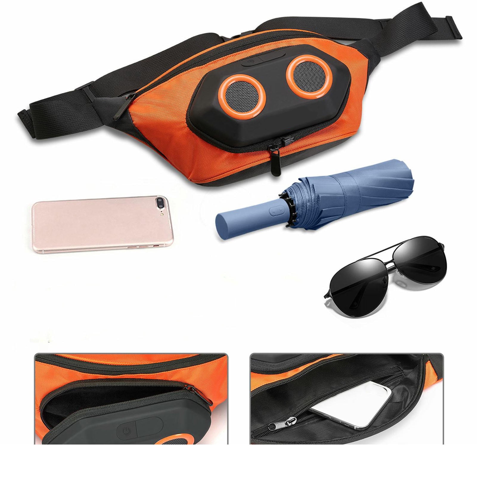 YAHHU Premium Outdoor Waist Pack Speaker with Bluetooth, Detachable Waterproof Running Belt Pouch Loud Sound Sport Bag for Hiking & Workout, 9.8 x 6.9 Inches / 25 x 17.5 cm, Orange