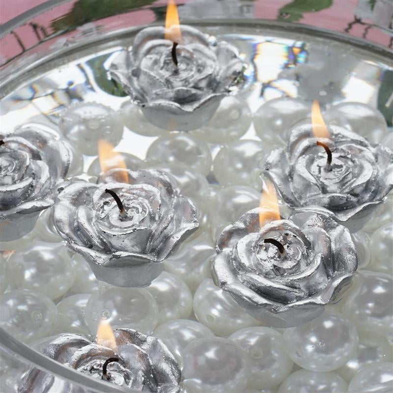 12 Pack 1" Silver Mini Rose Flower Floating Candles
