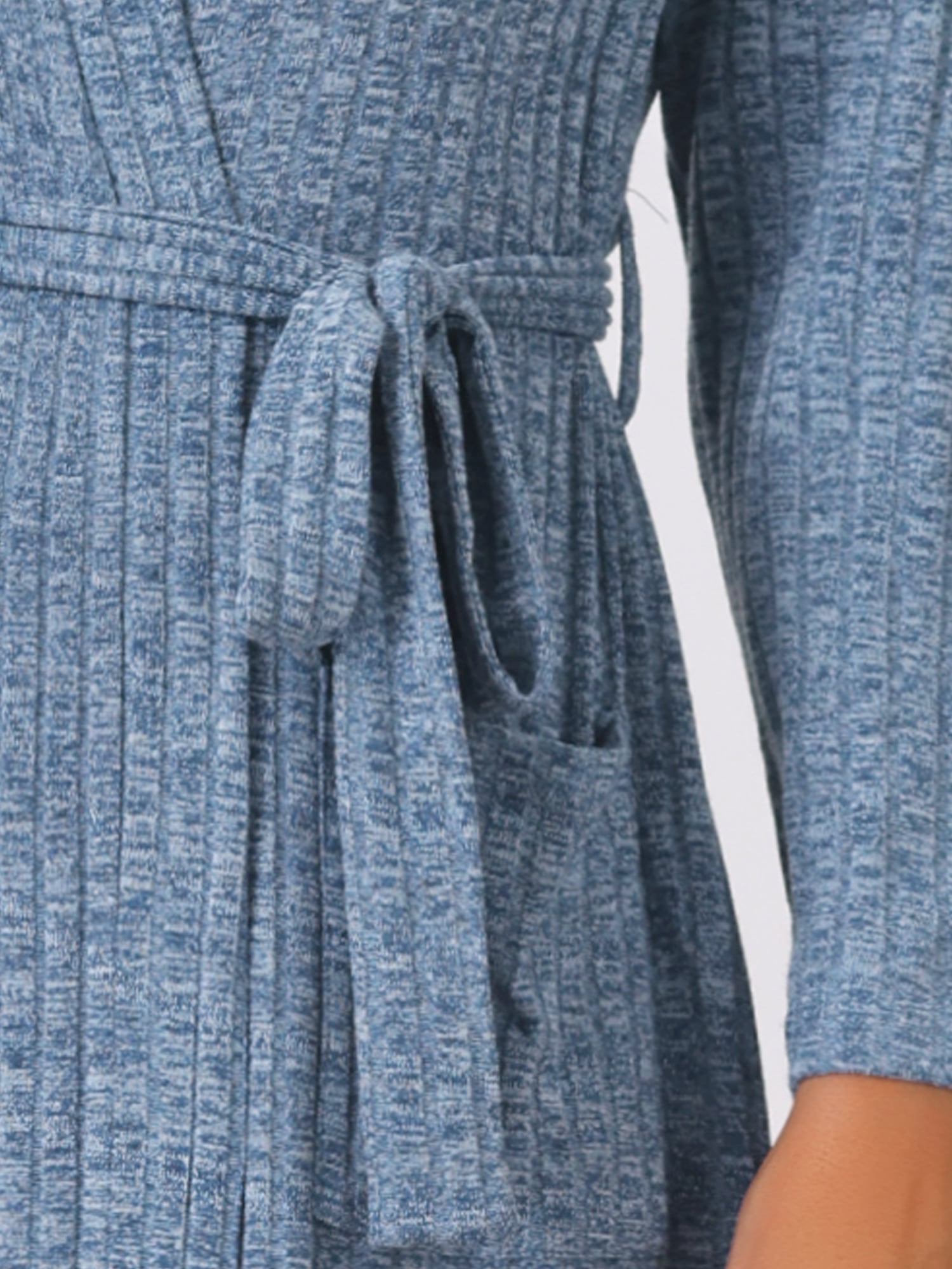 DARING DIVA Knit Robes Ribbed Tie Waist Knee Length Sleepwear L Blue