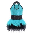 thumbnail image 3 of iixpin Kids Girls Latin Jazz Tulle Skirted Bodysuit Sequin Ballroom Dancewear Feather Ballet Dance Leotard Light Blue 10, 3 of 6