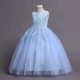 thumbnail image 4 of Vestido de niña de las flores Vestido de princesa con cintura de mariposa sin mangas para niña Vestido de novia largo de malla hinchada para niña, 4 of 6