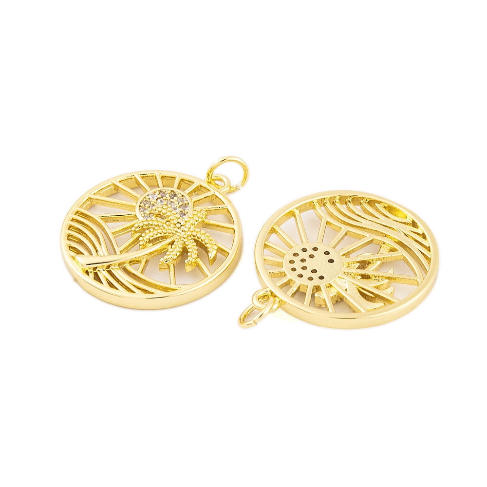 20pcs Rack Plating Brass Micro Pave Cubic Zirconia Pendants Cadmium Free & Lead Free Long-Lasting Plated Flat Round Jump Ring Real 18K golden Plated 23x21x3mm Hole: 3mm