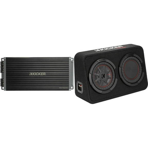 Kicker 48TCWRT82 CompRT 8" subwoofer in thin profile enclosure, 2ohm with 47KEY5001 Amp Bundle