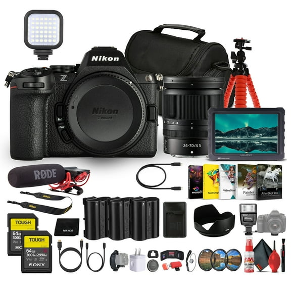 Nikon Z5 II Mirrorless Camera 24.5MP Full Frame with 24-70mm f/4 Lens Bundle Monitor Mic 128GB Card 2 Batteries LED Light (International Model)