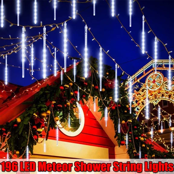 196 Led Outdoor Meteor Shower Lights Garden Tree String Light Xmas Party Decor