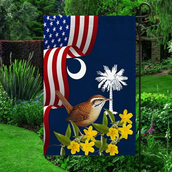 FLAGWIX South Carolina State Double Sided State Flags, Carolina American Flags, 12x18 Heavy Duty Garden Flag, Decorations Garden Flag, Yellow Jessamine and Wren Bird Indoor Outdoor Home Decor Flag