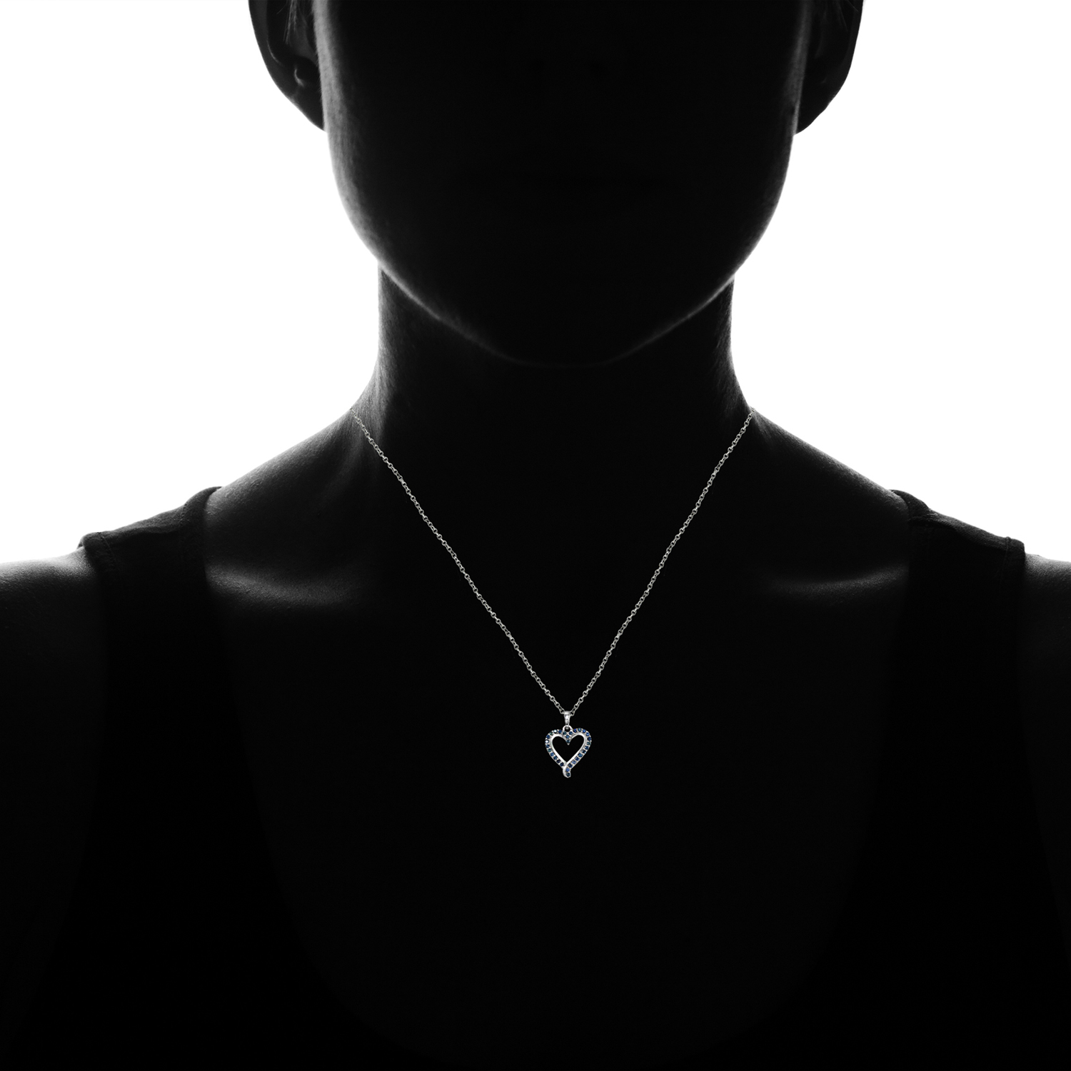 Sterling Silver Genuine Blue Sapphire Open Heart Neckace