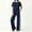 Navy, variant on Athletic Outfit Sets 2 Piece Women Solid Contrast Trim Short Sleeve Top Side Stripe Wide Leg Pants Black L
