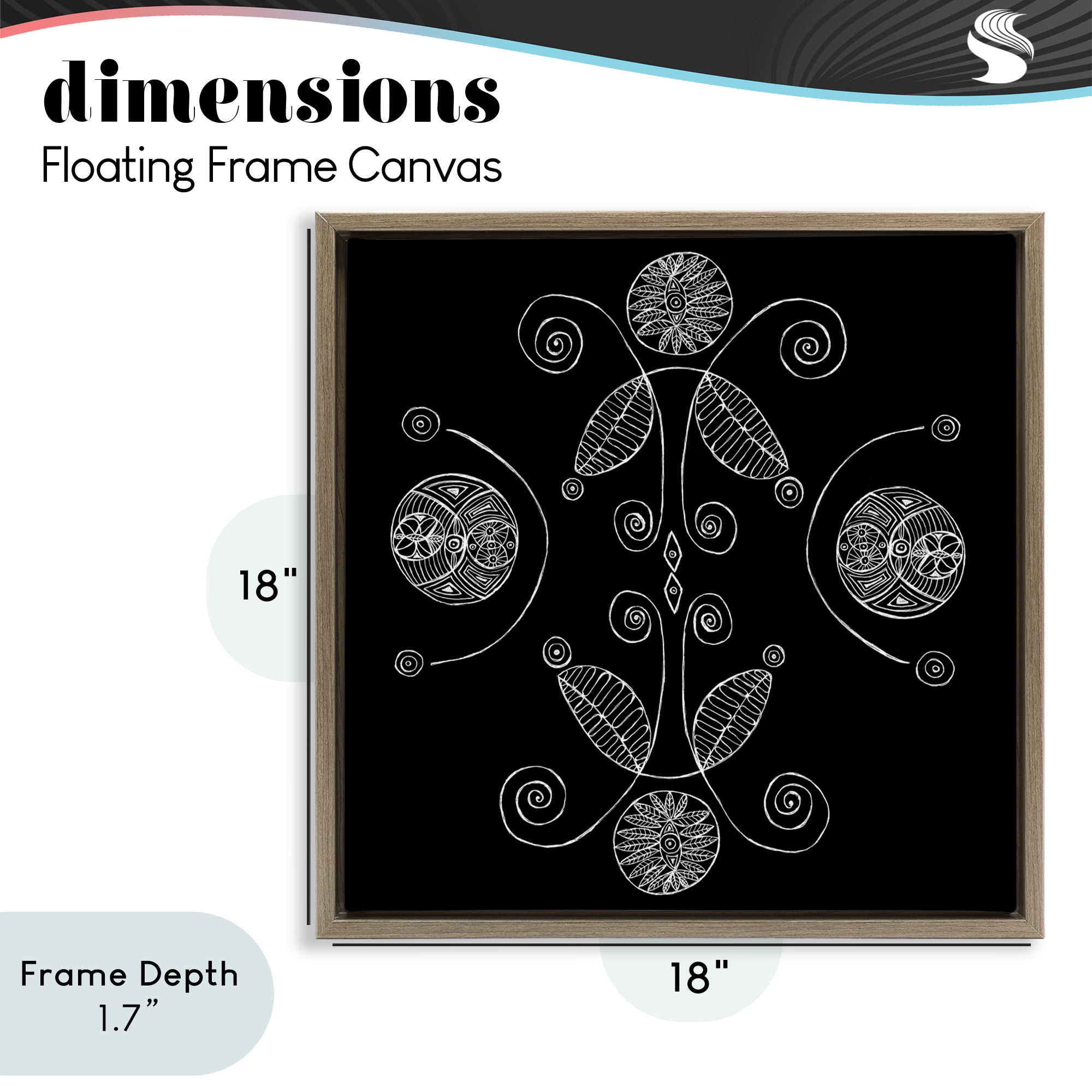 Stupell Industries Curved Fractals & Leaves Brown Framed Floater Canvas Wall Art, design by El Perkin