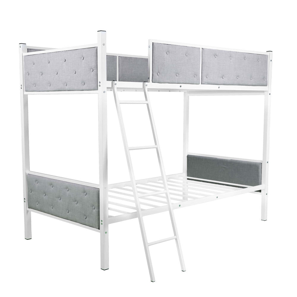 Steel Bunk Bed Upholstered Safe Rail Bunk Bed Frame Twin Over Twin Size
