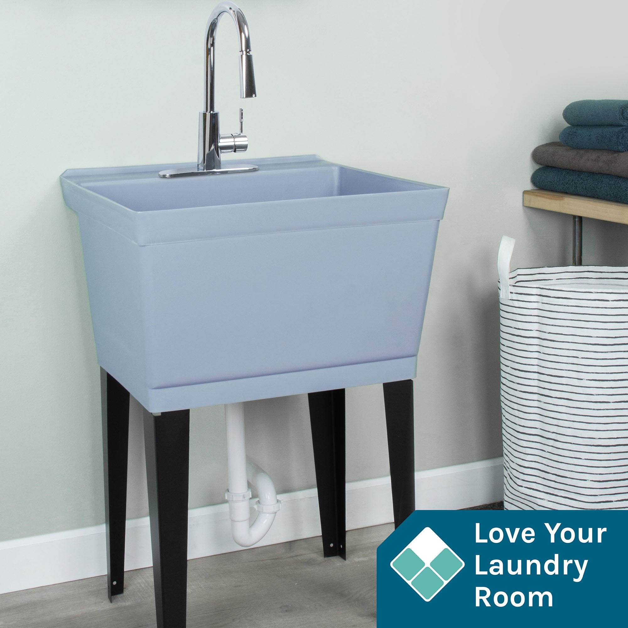 Tehila Grey 19 Gallon Utility Sink with High-Arc Chrome Pull Down Faucet
