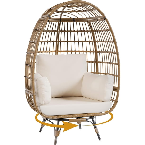 Yeshouse Silla Tipo Huevo de Gran Tamaño para Patio con Giro de 360°, Cojín Grueso y Soporte de Acero para Jardín, Balcón y Uso en Interiores