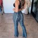 thumbnail image 2 of Pantalones acampanados de cintura alta para mujer, Pantalón recto, elástico, ajustado, estampado Floral, ropa de calle informal, Yoga, Verano, 2 of 5