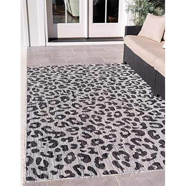 Unique Loom Safari Collection Léopard Animal Print Transitionnel Tapis d'Intérieur et d'Extérieur, 6 x 9 Pieds, Noir/gris Clair