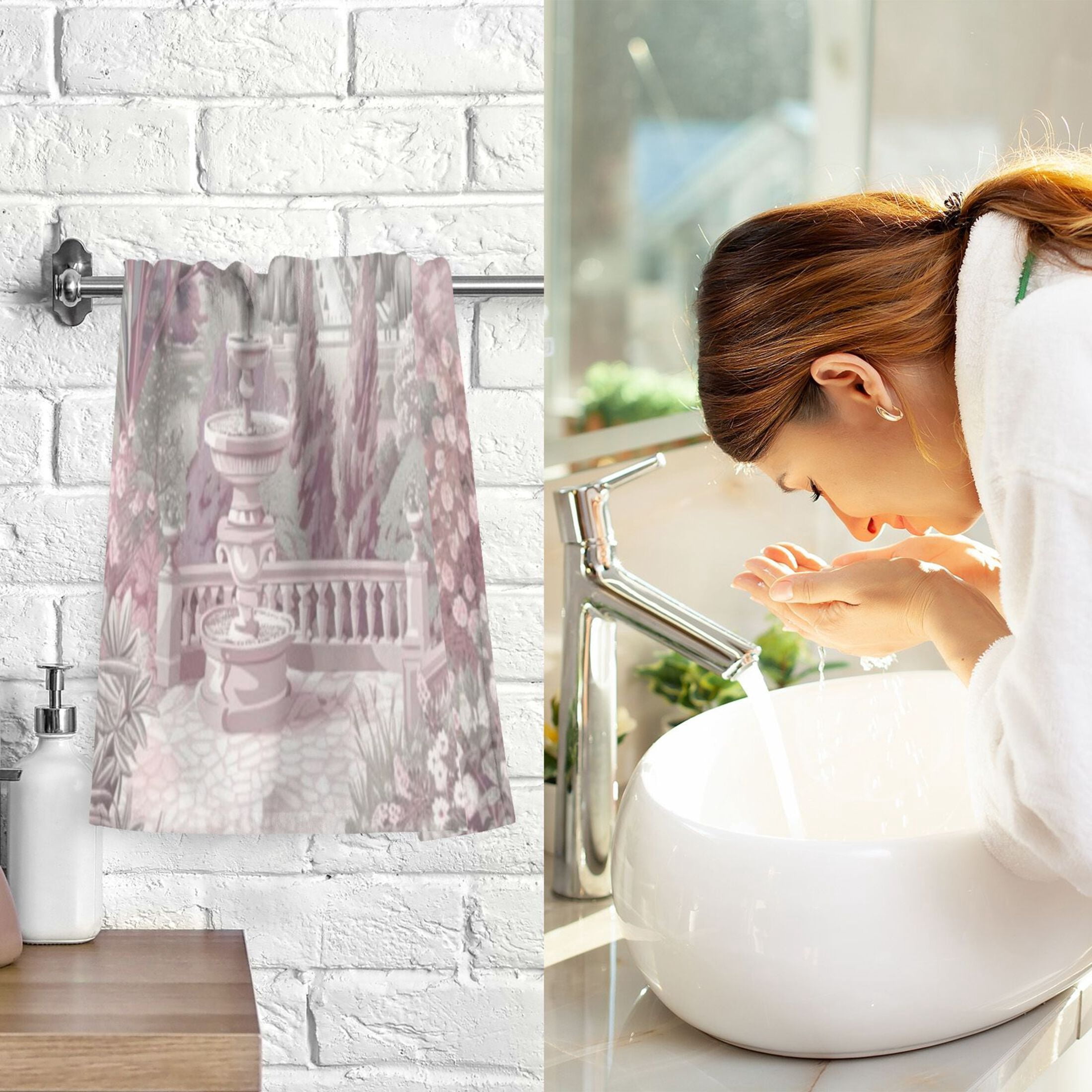 Cotton Towel Two-Piece 16x28 Inch One Sizex2 Face Towel Set Towel Set Cotton Hand Bath Towel Bathroom Beach Pink Flowers and The Eiffel Tower
