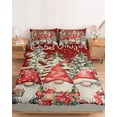 thumbnail image 2 of Queen Size Fitted Sheet Set - Christmas 3 Piece Bedding Sets 16" Deep Pocket Fitted Sheet with 2 Pillowcases, Snowflake Gnomes Retro Xmas Tree Red Brushed Microfiber Hotel Luxury Bed Sheets, 2 of 9