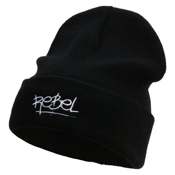Rebel Embroidered Big Size Acrylic Long Beanies - Black XL-3XL