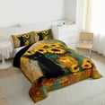 thumbnail image 4 of Manfei Kawaii Pet Kitten Queen Comforter Set,Rustic Flower Sunflower Bedding Sets,Retro Oil Painting Bedding Comforter Set For Girls Teens,Luxury Bedroom Decor Reversible,3pcs, 4 of 9