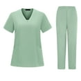 thumbnail image 2 of WULMLEO 2 Piece Scrub Sets for Women Short Sleeve Stretch Scrubs Outfits Soft Comfortable V Neck Fashion Nursing Workwear Shirts and Joggers Petite Working Medical Nurse Uniform Mint Green 2XL, 2 of 4