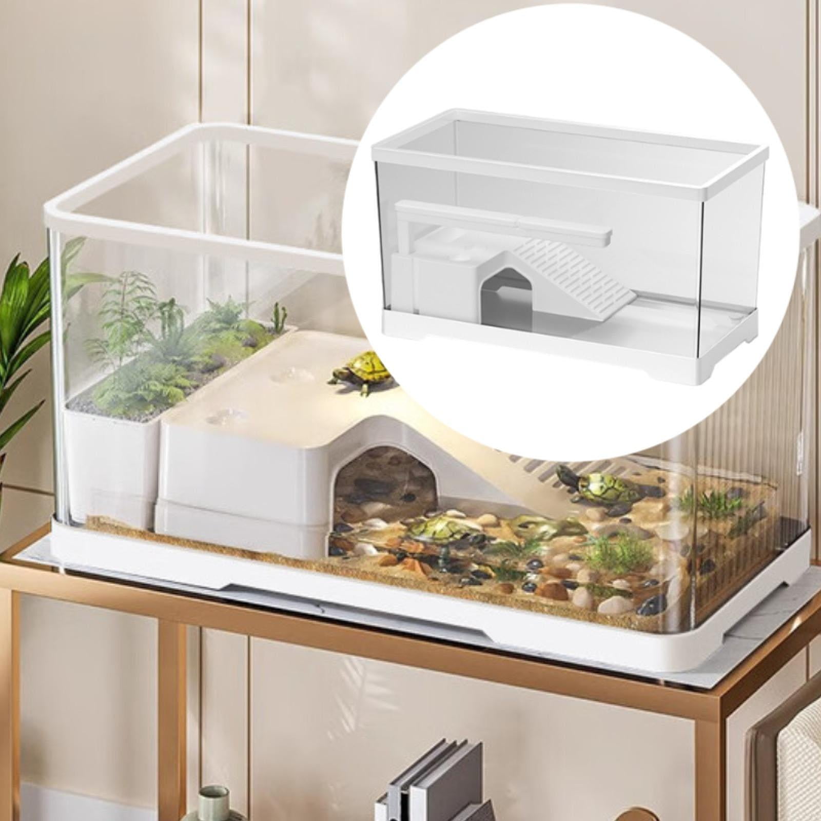 TOOYFUL Turtle Tank Aquarium Reptile Habitat Feeding Box Terrapin Resting Turtle Habitat Turtle Terrarium Indoor Decor Pets Accessory white