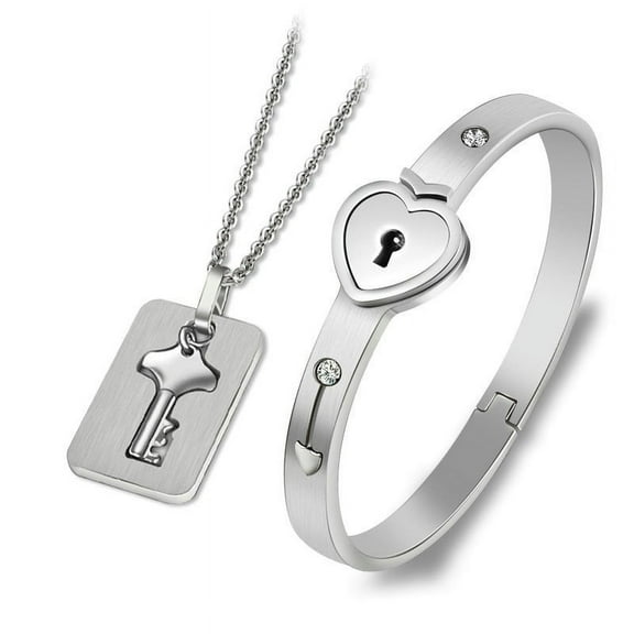 Luxsea Fashion Concentric Lock Bracelet and Key Necklace - Titanium Steel Couples Jewelry Couple Sets