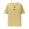 thumbnail image 5 of AKOEE Linen Tunic Tops for Women Loose Fit Button V Neck Short Sleeve T-Shirts Lightweight Casual Tees (XL, Yellow), 5 of 5