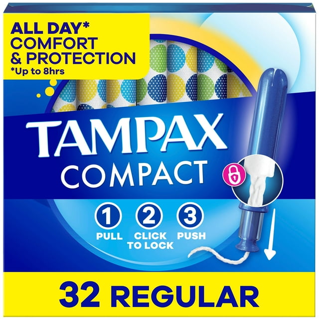 Tampax Compact Pearl Tampons, with LeakGuard Braid & Extendable Applicator, Regular Absorbency, Compact Extendable Applicator, Unscented