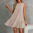 thumbnail image 2 of Summer Dresses for Women 2025 Women Summer Solid Color Round Neck Sleeveless With Button Down Hem And Pleated Dress At The Back Gift for Her Size S-2XL, 2 of 8