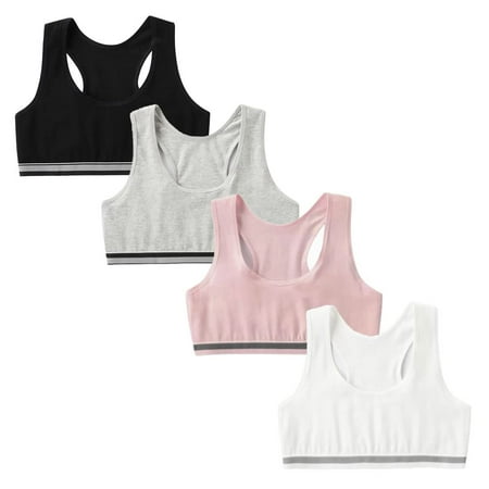 4 Pack Training Bras for Girls Cotton Bras Breathable Junior Clothes for Teen Girls Bras for Teens Sports Bra for Teens 8-14