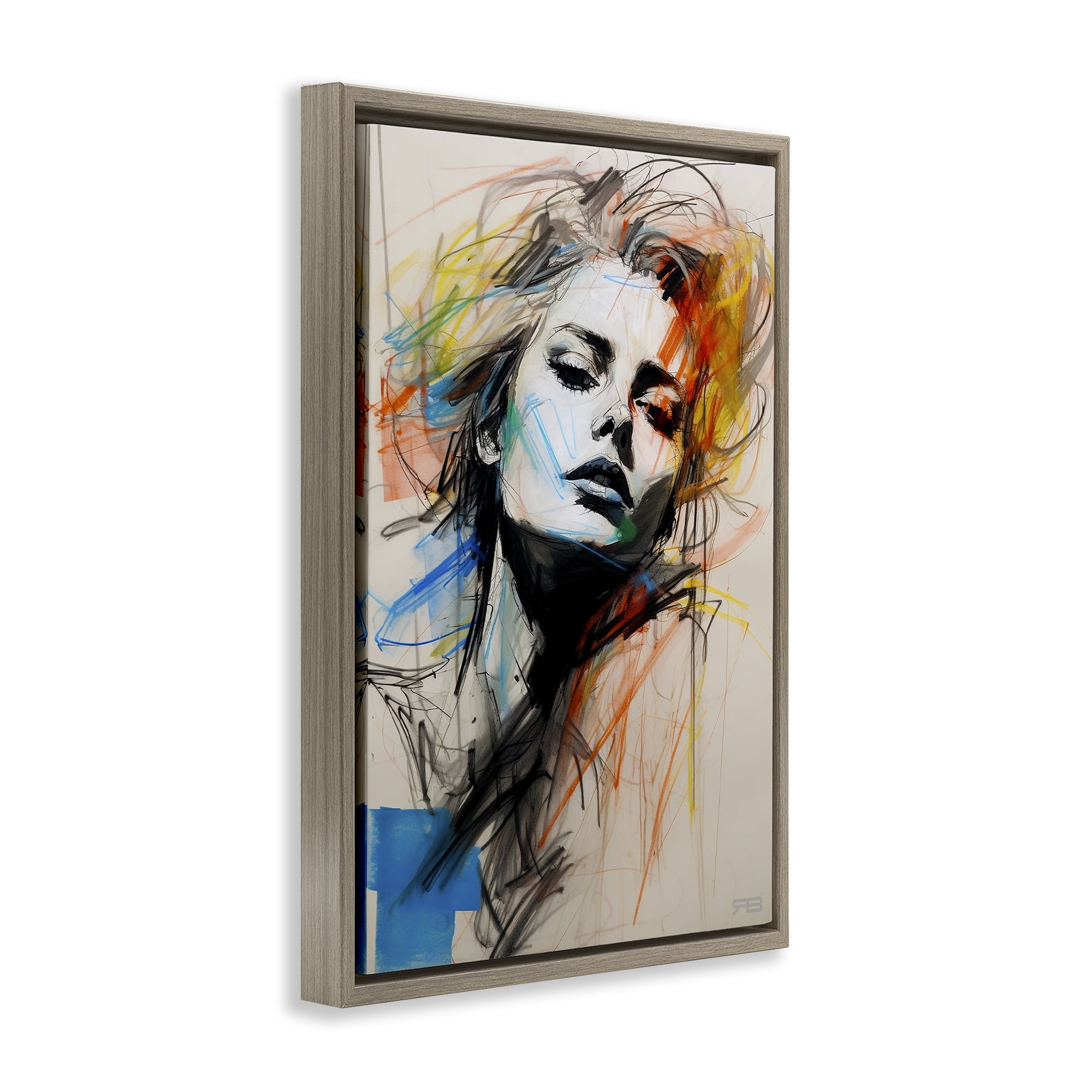 Stupell Industries Chaotic Sketch Portrait Novelty Painting Brown Floater Framed Art Print Wall Art, 21 x 31