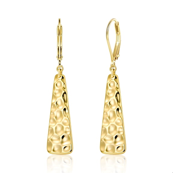 DESIGNICE 14K Gold Plated Dangle Earrings for Women, French Leverback Earrings, Hypoallergenic Hammer Square Bar Long Drop Earring for Jewelry