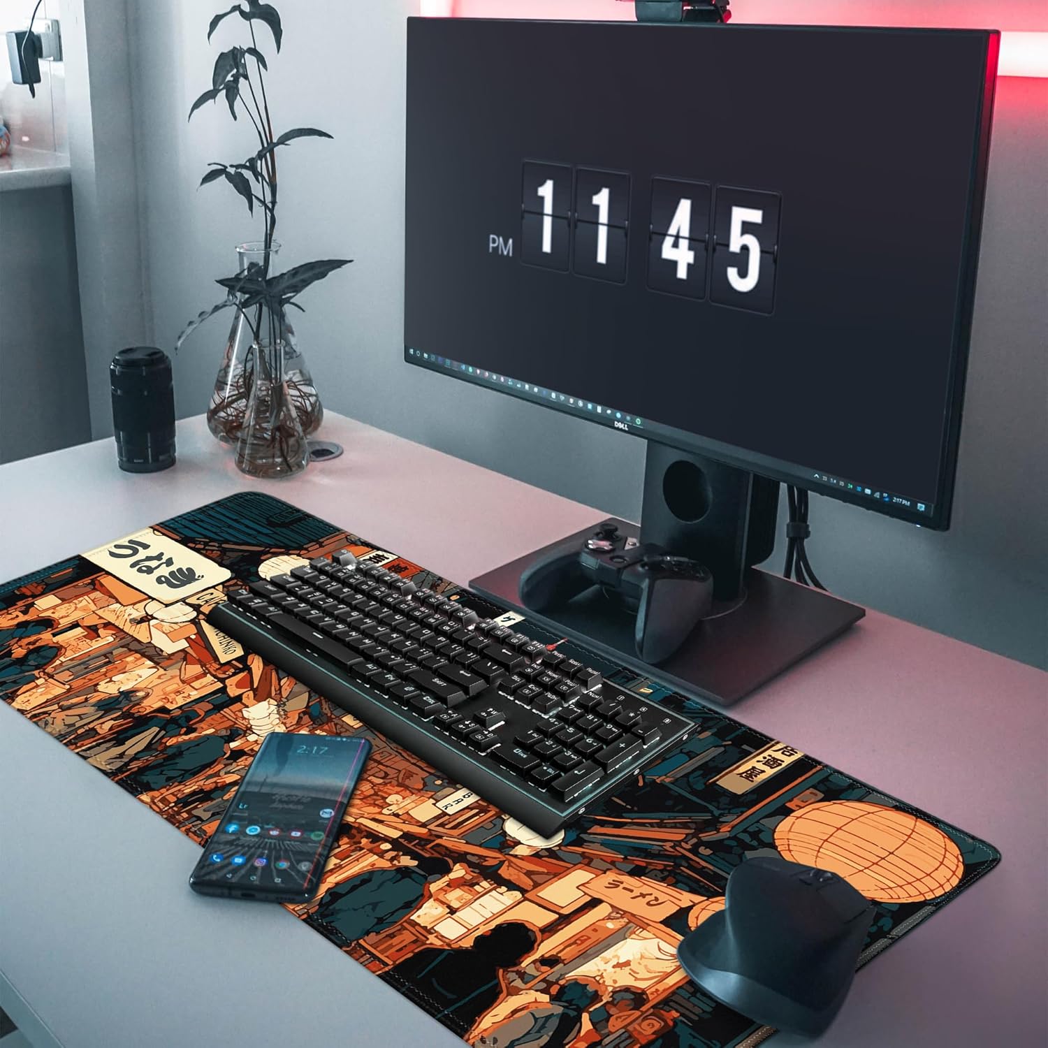 Japanese Street Gaming Mouse Pad Large,Anime Mouse Pad Gaming Mouse Mat Desk Pad,31.5 x 11.8 Desk Mat Anime Mouse Pads for Desk,Extended Keyboard Mousepad with Non-Slip Base and Stitched Edge