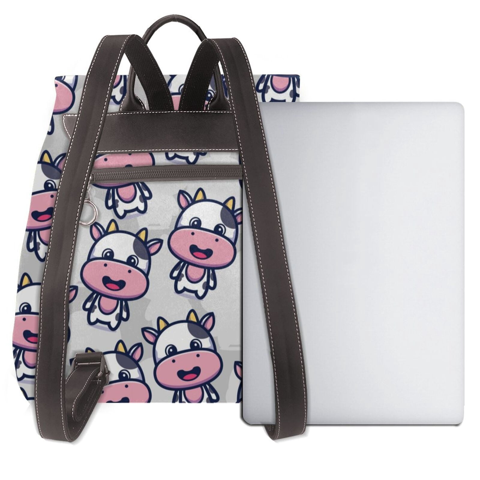 Kuqiui Baby Cow Print Leather Backpack Purse For Women Fashion Ladies Vintage Bags Casual College Travel Backpacks bag