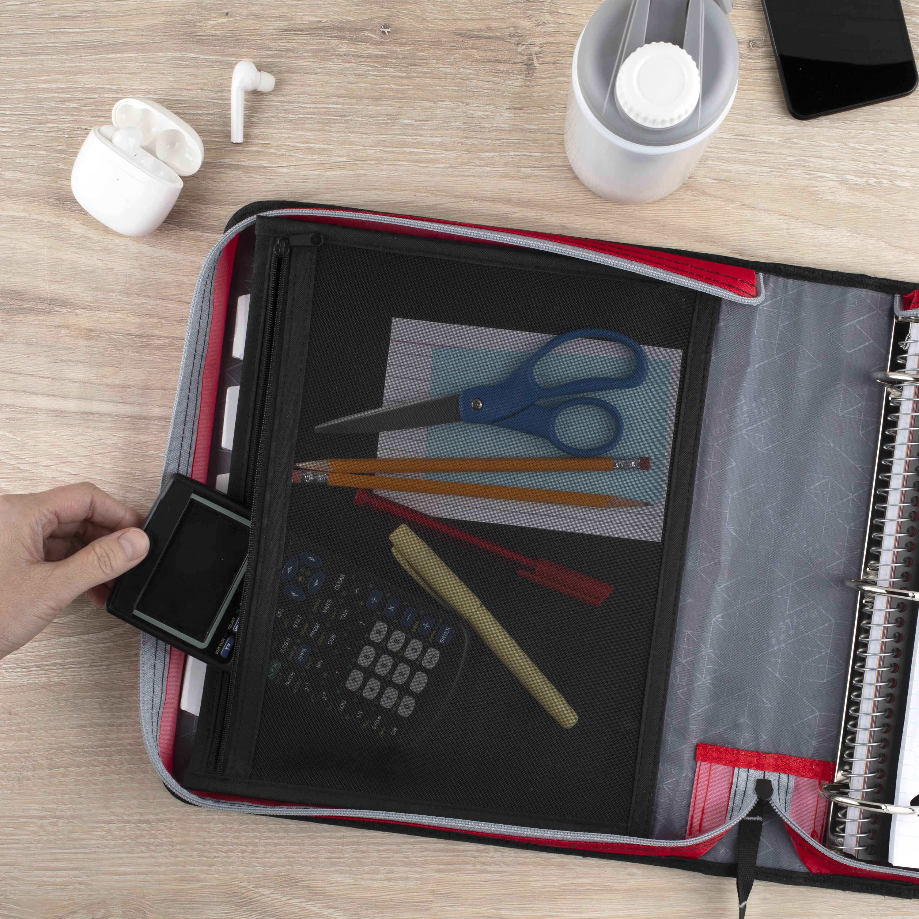 Five Star 2" Red Expanding Zipper Expansion Panel Binder with 5-Tab File System