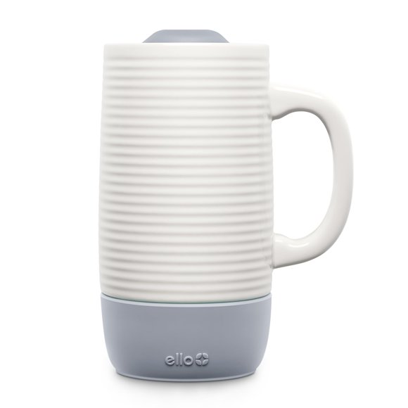 Taza de viaje de cerámica Ello Jane 530 ml con asa y tapa, color gris