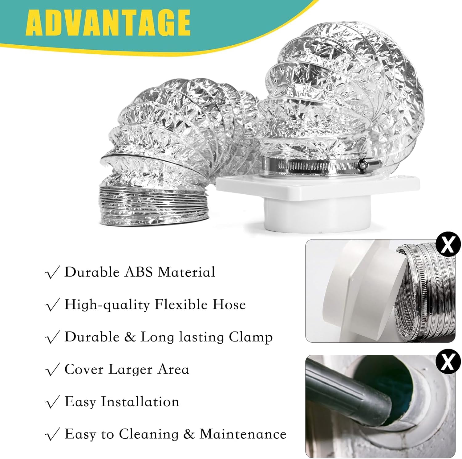 Dryer Vent Hose Connector Kit - Dryer Vent Wall Plate with Hose - Dryer Duct Connector with Quick Connect & Disconnect Dryer Dock Connector (Dryer Vent Connector with 4in-5ft Hose)