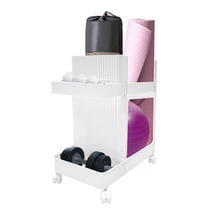 Miumaeov 10kg/22lbs Workout Equipment Storage Cart Home Gym Storage Rack Yoga Mat Organizer with Wheels White