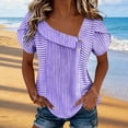 thumbnail image 5 of Otvok Womens Petal Sleeve Tops Summer Trendy T-Shirt Stripe Casual Loose Square Neck Button Blouse Tees, 5 of 6