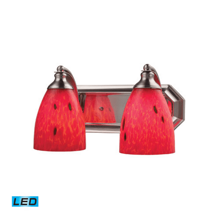 

Bathroom Vanity 2 Light LED With Satin Nickel Finish Fire Red Glass 14 inches 27 Watts - World of Lamp