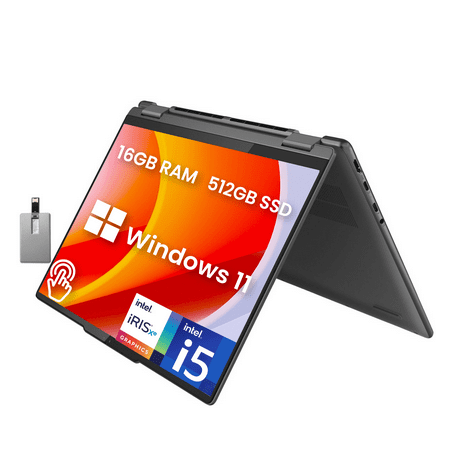 Lenovo Yoga 7i 2-in-1 14" 2.2K Touchscreen Laptop, Intel Core i5-1335U, 16GB LPDDR5, 512GB SSD, Intel Iris Xe, Backlit Keyboard, Fingerprint reader, FHD Webcam, WiFi 6E, Win 11, Grey, 32GB USB Card