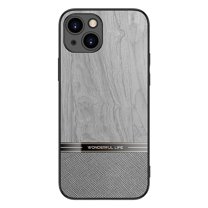 Dteck Case for Apple iPhone 14 Plus 6.7 inch,Shockproof Lightweight Classic Wooden Texture PU Leather Slim Fit Phone Case Cover,Gray