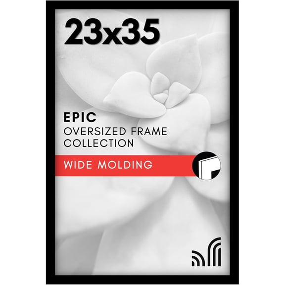 23x35 Poster Frame with Polished Plexiglass - Black Picture Frame - Wide Photo Frames Made of Engineered Wood for Vertical or Horizontal Wall Display - Epic Collection - Black