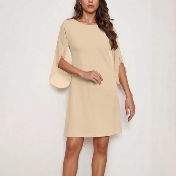 Women's 2026 Flutter Sleeve Cocktail Dress Crew Neck Chiffon Formal Wedding Guest Party Short Dresses (Khaki,S)